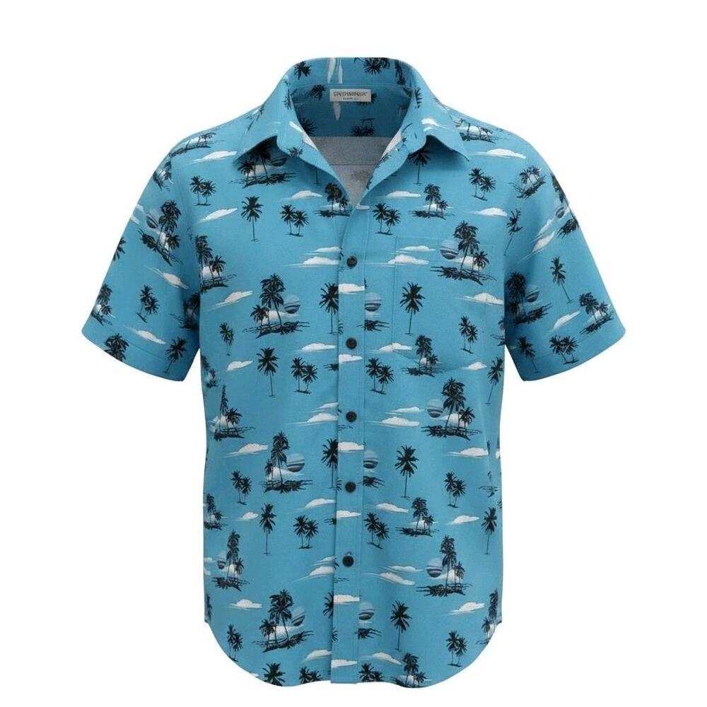 Hawaii Aloha Tropical‎ Shirt Floral Palm Trees Men's Sz M Blue Luau Short Sleeve